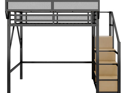 Loft Bed With Stairs, Storage Shelves, Wardrobe