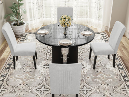 5 Piece Round Dining Table Set, Modern Dining Table And 4 Upholstered Chairs For Dining Room