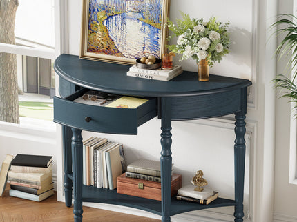 Half Moon Console Table With Drawer & Shelf