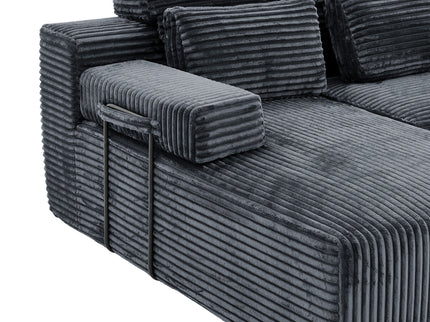 Sectional Sleeper Sofa & Storage Pockets, Modular Couch With Throw Pillows For Living Room