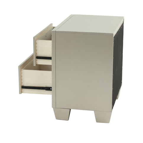 Nightstand With 2 Drawers And Mirror Accent - Silver