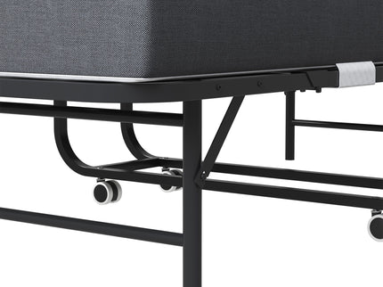 Twin Folding Bed With Adjustable Headboard & Memory Foam, Space Saving Rollaway Guest For Tall People, Portable On Wheels, Easy Assembly - Black