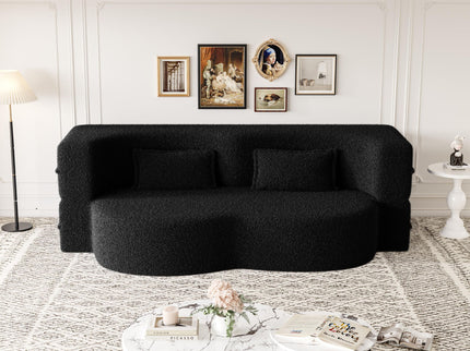 Modern Floor Sofa, With 2 Pillows, Convertible Teddy Fabric Foam Filled Bed