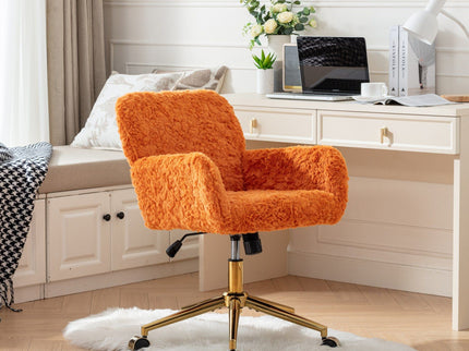 Office Chair, Artificial Rabbit Hair Home Office Chair With Metal Base, Adjustable Desk Chair Swivel Office Chair, Vanity Chair