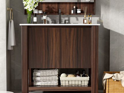 Modern Bathroom Vanity With Rectangle Ceramic Sink, Soft Closing Doors