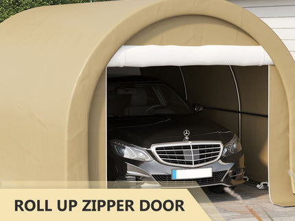 Outsunny - 10' x 16' Carport, Heavy Duty Portable Garage Storage Tent With Large Zippered Door, Anti-Uv Pe Canopy Cover For Car, Truck, Boat, Motorcycle, Bike, Garden Tools, Outdoor Work
