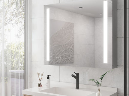 LED Medicine Cabinet With Mirror, Double Door With Defogger, Dimmer, Surface Mount