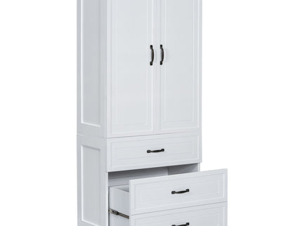 Tall Bathroom Storage Cabinet With 2 Doors And Drawers, Adjustable Shelf - White