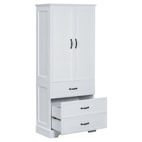 Tall Bathroom Storage Cabinet With 2 Doors And Drawers, Adjustable Shelf - White