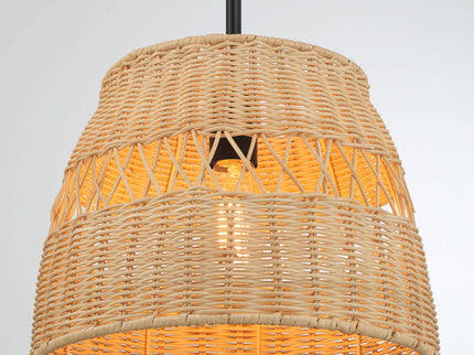 Essence - Single Lights Pendant With Shade - Black / Rattan