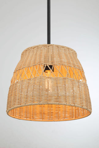 Essence - Single Lights Pendant With Shade - Black / Rattan