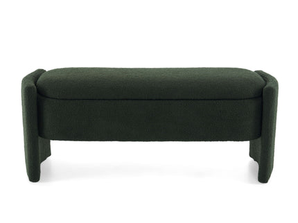 Elegant Long Shaped Storage Ottoman Bench, Boucle Material, Simple And Grand Design - Dark Green