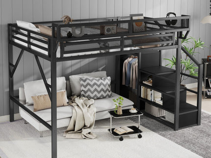 Loft Bed With Storage Shelves, Wardrobe