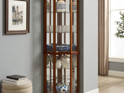 6 Shelf Lighted Corner Curio Cabinet With Adjustable Tempered Glass Shelves And Mirror Back (E26 Light Bulb Not Included)