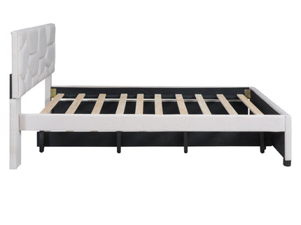 Upholstered Platform Bed With Brick Pattern Headboard And Twin Long Size Trundle