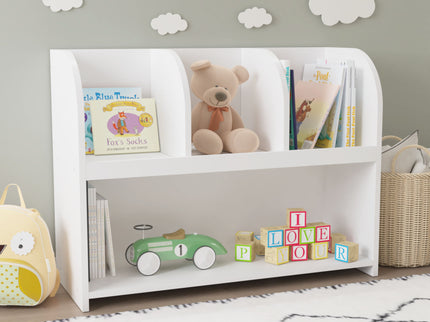 Bookcase With 4 Compartments, Storage Shelf For Toys And Books - White