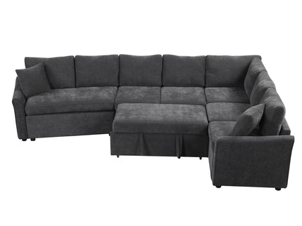 L-Shaped Sofa Convertible Sofa Bed Pull Out Sofa Sleeper With Two Back Pillows, Two USB Ports And Two Power Sockets For Living Room