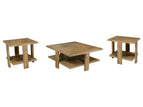 Light Brown / 3 Pc. Coffee Table, 2 End Tables