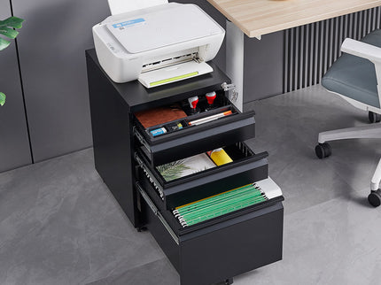 Contemporary 3 Drawer Mobile Filing Cabinet With Lock, Metal Office Storage For Legal / Letter Size