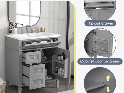 Bathroom Vanity With Top Sink, 2 Drawers And Tip Out Drawer, Rectangular Design