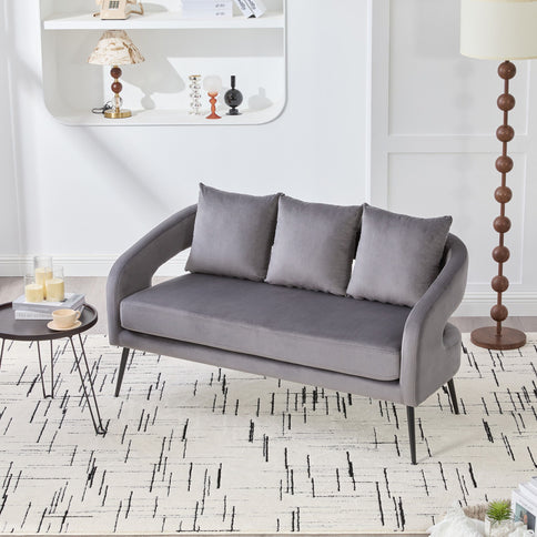 Open Back Loveseat Settee With 3 Pillows