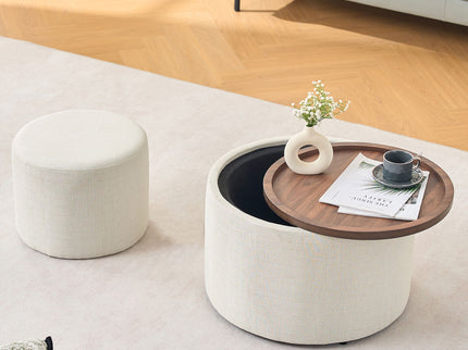 Nesting Ottomans, Round Coffee Table & Bench With Tray (Set of 2)