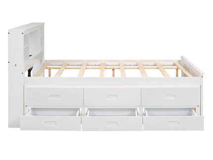 Platform Bed With Storage Headboard, USB, Trundle And 3 Drawers