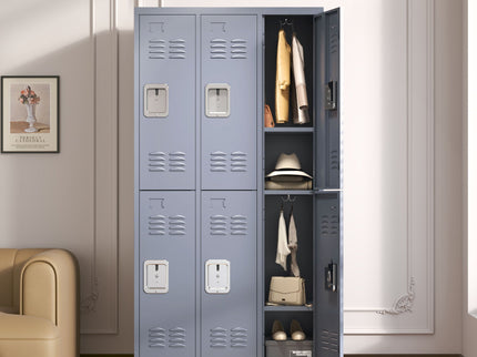 6 Door Lockers With Lock For Employees, Storage Cabinet For Home, Gym, Office, School, Garage - Gray