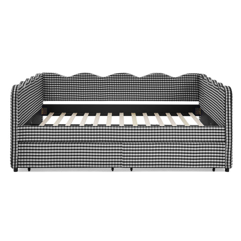 Gingham Daybed With USB Charging Port, Wave-Shaped Design
