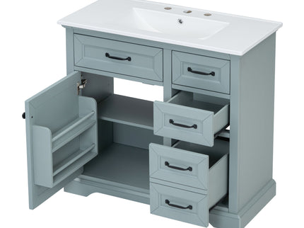 Bathroom Vanity With Sink, 2 Tip Out Drawers, Soft Close Hinges - Gray