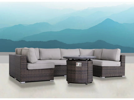 Wicker Outdoor Lounge Set With Cushions And Fire Pit