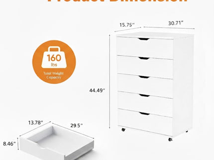 Modern 5 Drawer Dresser With Wheels