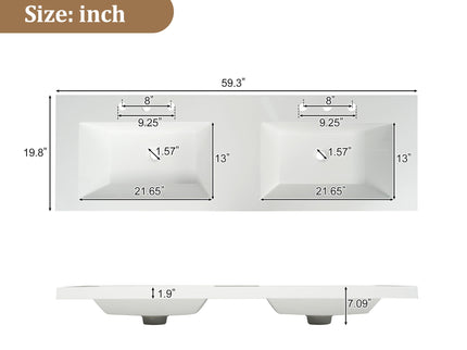 Double Sink Bathroom Vanity Soft Close Doors, Divided Drawers, Wall Mounted - Wood