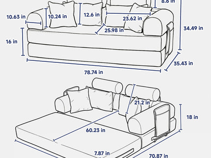 Convertible Sleeper Sofa Bed, Foldable Multi Functional Couch For Living Room - Navy / Red