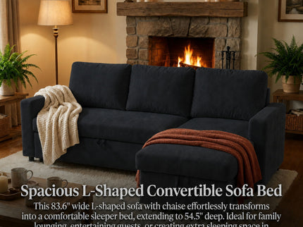 L - Shaped Convertible Sofa Bed With Storage Chaise
