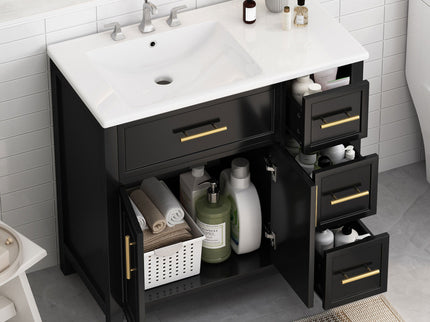 Modern Bathroom Vanity With Sink Top, 2 Doors And 3 Drawers