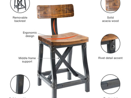 Industrial Counter Stool With Back Removable Solid Acacia - Amber