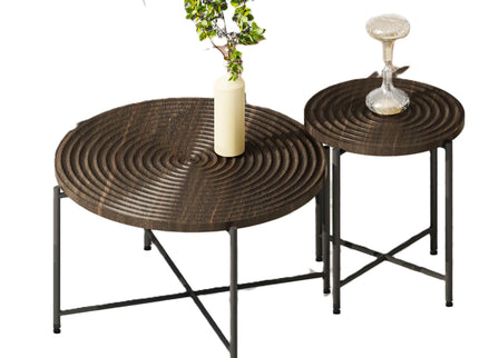 Coffee And End Table Set Waterproof Cover, Distressed Cylindrical Design, Legs Classic Rustic Charm (Set of 2)