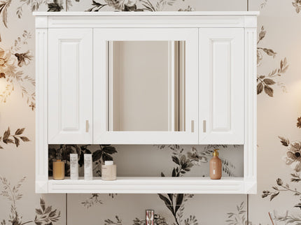 Wall-Mounted Bathroom Cabinet With Mirror And Open Shelf - White