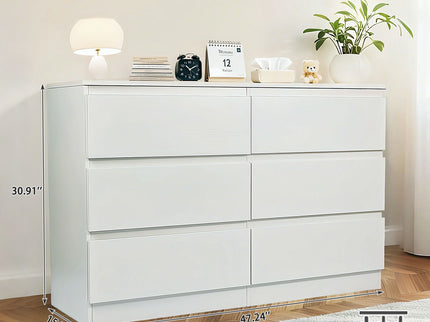 6 Drawer Dresser With Spacious Countertop And Concealed Handles