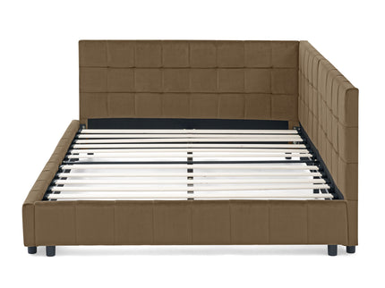 Upholstered Bed Frame With Tufted Backrest And Armrests