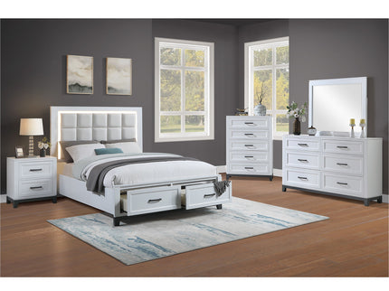 Upholstered Headboard Platform Bed With LED Lighting And Underbed Drawers