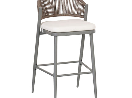 Outdoor Bar Height Metal Frame Counter Stools With Scallop Shaped Backrest & Water Resistant Cushions