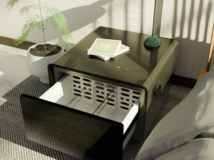 Modern Smart Side Table With Built-In Fridge, Wireless Charging, Temperature Control, Power Socket, USB Ports, Outlet Protection, Induction Light