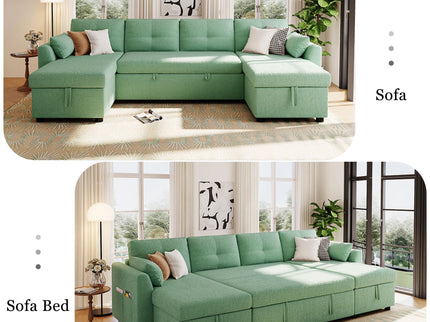 U-Shaped Sectional Sofa Bed With Storage And USB Ports