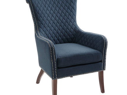 Accent Chair With Quilted Back And Silver Studs - Dark Blue