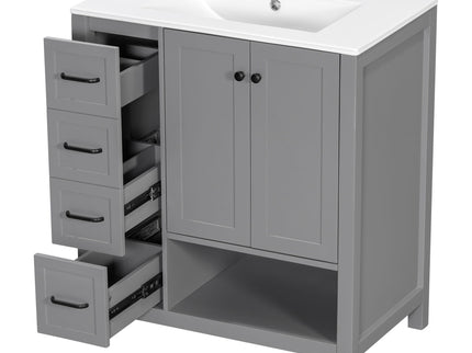 Bathroom Vanity With Sink Top, Bathroom Vanity Cabinet With 2 Doors And 2 Drawers, Open Shelf