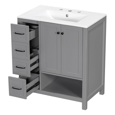 Bathroom Vanity With Sink Top, Bathroom Vanity Cabinet With 2 Doors And 2 Drawers, Open Shelf