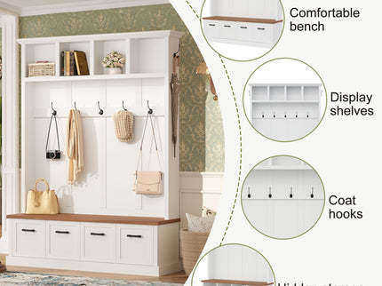 Hall Tree With Storage Bench Mudroom Coat Rack With 6 Hooks