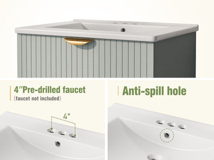 Modern Wall-Mounted Bathroom Vanity With 2 Drawers, Ideal For Small Bathrooms - Green